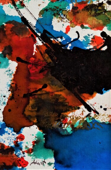 Painting titled "Bleuets et coquelic…" by Dominique Jolivet, Original Artwork, Watercolor