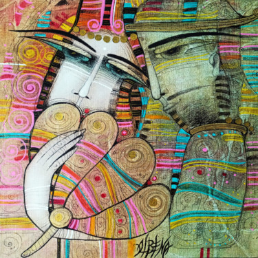 Peinture intitulée "L'éventail 34,5cm" par Albena Vatcheva, Œuvre d'art originale, Huile Monté sur Châssis en bois