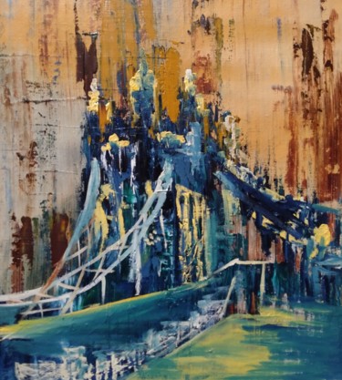 Painting titled "London Bridge" by Atignas Art, Original Artwork, Oil Mounted on Wood Panel