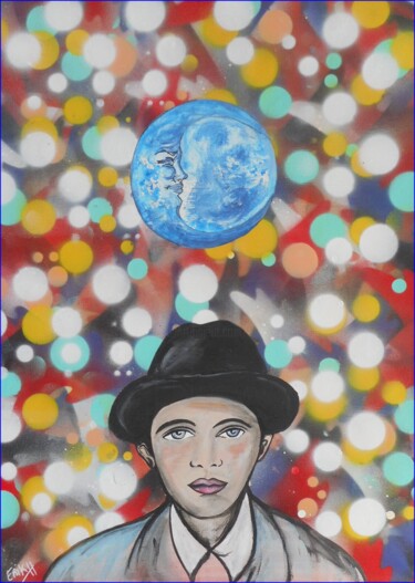Peinture intitulée "Garçon à la lune" par Erik Hils, Œuvre d'art originale, Acrylique