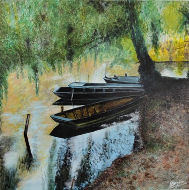 Painting titled "Barques au printemps" by Laurent Bougouin, Original Artwork, Acrylic