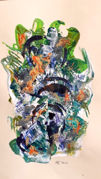 Schilderij getiteld "Turning wheels" door Marianne Huizinga, Origineel Kunstwerk, Acryl