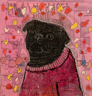 绘画 标题为“Black pug” 由Pavel Kuragin, 原创艺术品, 丙烯