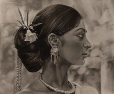 图画 标题为“The Santhal Woman” 由Sriparna Ghose, 原创艺术品, 铅笔