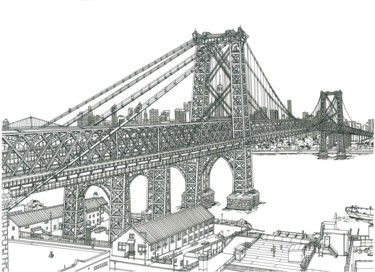 Williamsburg Bridge Drawing titled "Williamsburg Bridge" by Lera Ryazanceva, Original Artwork, Ink