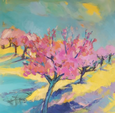 Painting titled "La vie en rose." by Nadine Nacinovic, Original Artwork, Acrylic Mounted on Wood Stretcher frame