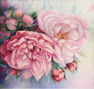 Pink Rose. Original Oil Painting. Flowers Wall Art Decor Pintura intitulada "Pink Rose. Original…" por Tatiana Zhuravleva, Obras de arte originais, Óleo