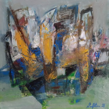 Abstract (35x35cm, oil painting, palette knife) 제목이 "Abstract (35x35cm,…"인 미술작품 Mateos Sargsyan로, 원작, 기름 나무 들것 프레임에 장착됨