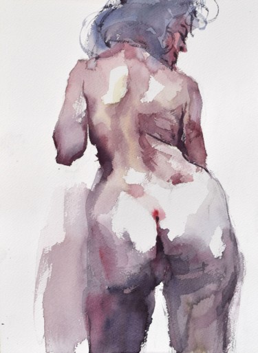 Nu féminin - vue arrière (Nude backview) Painting titled "Nu féminin - vue ar…" by Goran Žigolić (watercolors), Original Artwork, Watercolor
