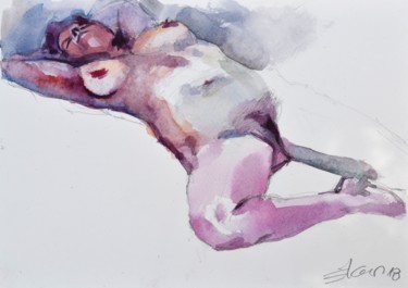 Peinture intitulée "Pose couchée fémini…" par Goran Žigolić (watercolors), Œuvre d'art originale, Aquarelle