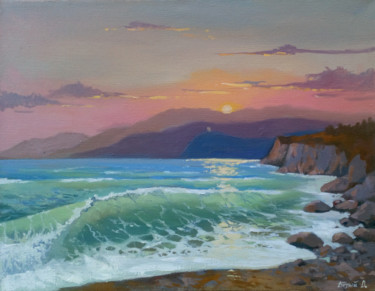 Painting titled "Pink sunset." by Denis Bely, Original Artwork, Oil