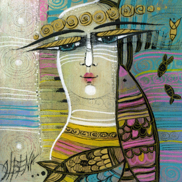 Peinture intitulée "Aquarius 18,5 cm" par Albena Vatcheva, Œuvre d'art originale, Huile Monté sur Châssis en bois