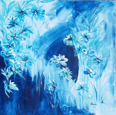 FLEURS BLEUES Peinture intitulée "FLEURS BLEUES" par Lucile Plancke Delassus, Œuvre d'art originale, Acrylique Monté sur Châssis en bois