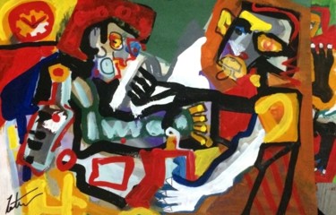 Painting titled "Drunkards" by Trajche Chatmov (Chatma), Original Artwork, Acrylic