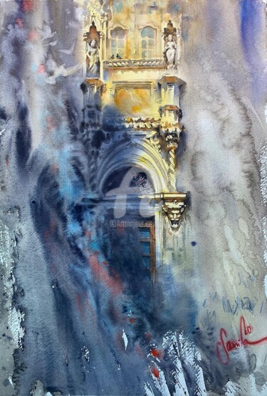 Abstraction city Painting titled "Abstraction city" by Samira Yanushkova, Original Artwork, Watercolor