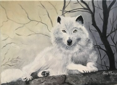 Peinture intitulée "Loup blanc" par Josy Chatain, Œuvre d'art originale, Huile