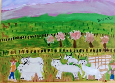 Peinture intitulée "Boiada/carro de boi" par Jane Costa, Œuvre d'art originale, Acrylique