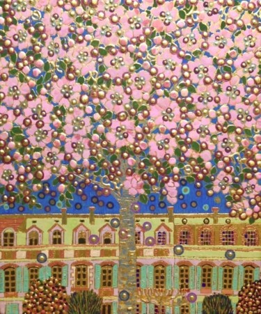 绘画 标题为“SOURIRE DE FLEURS” 由Chiori Ohnaka, 原创艺术品, 颜料 安装在木板上