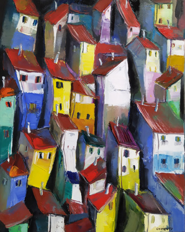 Painting titled "Petite Provence_3" by Laurent Chimento, Original Artwork, Oil Mounted on Wood Stretcher frame