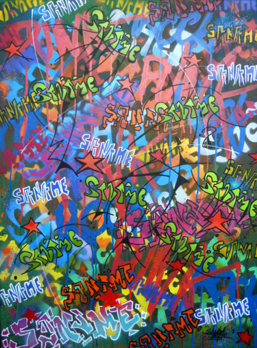 Peinture intitulée "Muti tag 3" par Saname, Œuvre d'art originale, Bombe aérosol Monté sur Châssis en bois