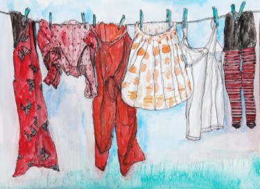 Painting titled "Mrs Mullany´s Washi…" by Jill Carrott, Original Artwork, Watercolor