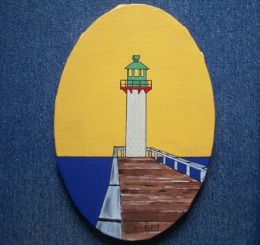 Tableau Naif acrylique l'Estacade de Capbreton Peinture intitulée "Tableau Naif acryli…" par Didier Dordeins, Œuvre d'art originale, Acrylique