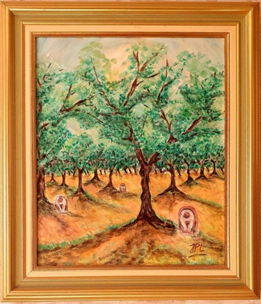 Schilderij getiteld "Les oliviers" door Jean-Pierre Loubinoux, Origineel Kunstwerk, Acryl Gemonteerd op Frame voor houten br…