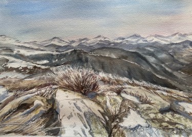 Peinture intitulée "Pyrénées vue du Fou…" par Jacqueline Baby, Œuvre d'art originale, Aquarelle Monté sur Carton