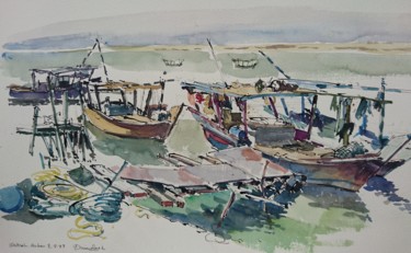 Peinture intitulée "Al Wakrah, Qatar" par Vincent Dumolard, Œuvre d'art originale, Aquarelle