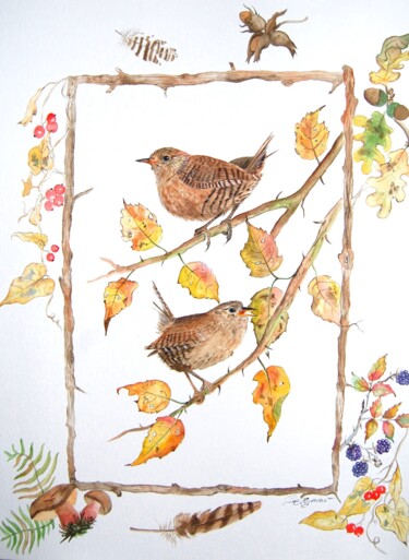 troglodytes mignon - aquarelle originale signée Painting titled "troglodytes mignon…" by Patricia Giroldini Hyvernat, Original Artwork, Watercolor