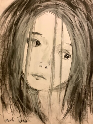 Σχέδιο με τίτλο "Angry and sad girl" από Mark Turner, Αυθεντικά έργα τέχνης, Κάρβουνο