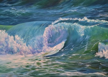 Malerei mit dem Titel "Vague Émeraude" von Elena Cotté, Original-Kunstwerk, Öl Auf Keilrahmen aus Holz montiert