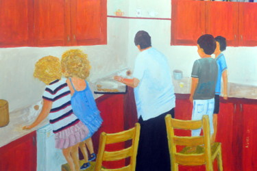 Painting titled "Cooking class" by Asher, Original Artwork, Oil