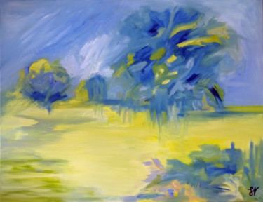 Painting titled "Les chênes Verts" by Sandra Vigouroux, Original Artwork, Oil