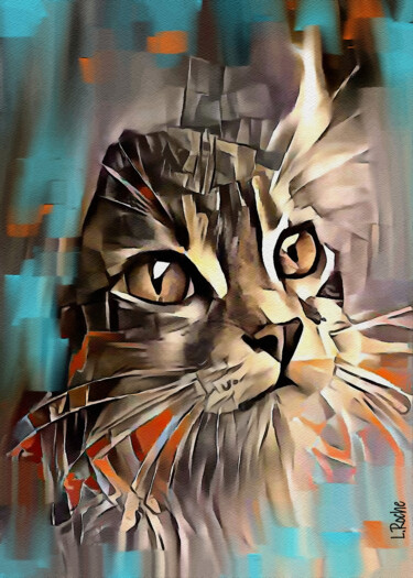 Mingus, cat - Mix media on panel - 70x50 cm-OOAK