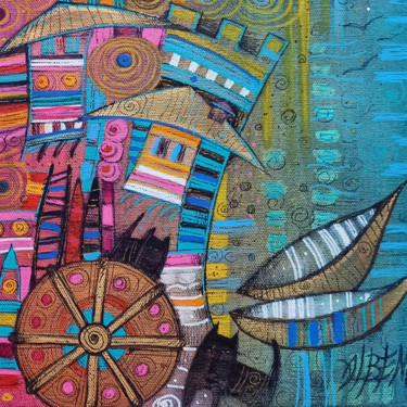 Painting titled "Summertime" by Albena Vatcheva, Original Artwork, Oil Mounted on Wood Stretcher frame