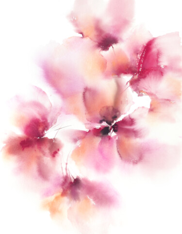 제목이 "Soft pink flowers,…"인 미술작품 Olya Grigorevykh로, 원작, 수채화