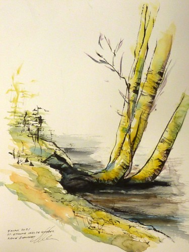Drawing titled "Bouleaux les pieds…" by René Blanchet, Original Artwork, Ink