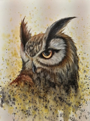 绘画 标题为“Hibou huile sur toi…” 由Steivan Loundou, 原创艺术品, 油 安装在木质担架架上