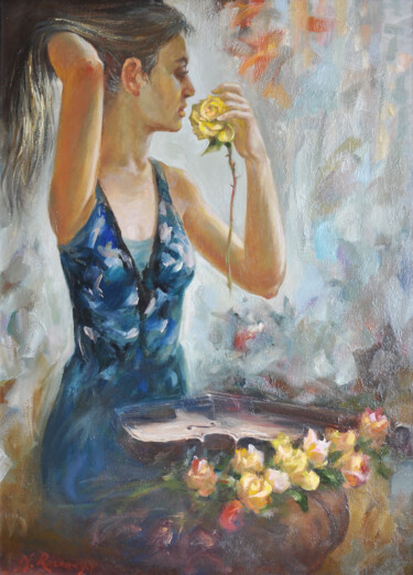 Painting titled "Nach dem Konzert. A…" by Anatoliy Rozhanskyy, Original Artwork, Oil Mounted on Wood Stretcher frame