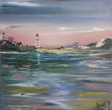 Peinture intitulée "Le Phare aux ruines" par Pascal Jung, Œuvre d'art originale, Huile