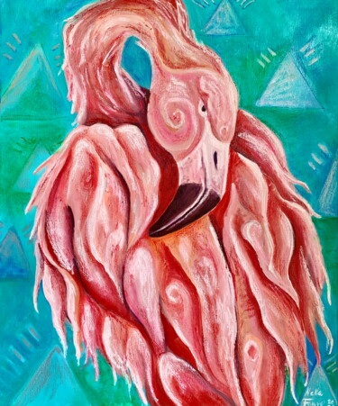 Peinture intitulée "Flamingo" par Nella Fauve, Œuvre d'art originale, Huile Monté sur Châssis en bois