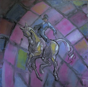 Painting titled "Vitrail du passage-" by Thierry Faure, Original Artwork, Oil Mounted on Wood Stretcher frame