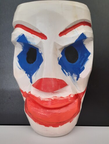 Escultura intitulada "JokerMAsk" por Maskiconthone Gianluca Paba, Obras de arte originais, Madeira