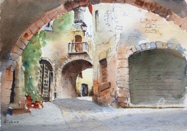 Peinture intitulée "Stone Street" par Horacio Cobas, Œuvre d'art originale, Aquarelle