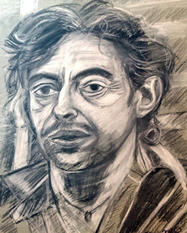 Dessin intitulée "gainsbarg gainsbourg" par Philippe Bayle (chatinspire), Œuvre d'art originale, Fusain