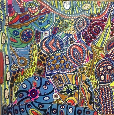 Painting titled "Multvizaĝa Spaco/GA…" by Nina Rassen, Original Artwork, Acrylic Mounted on Other rigid panel