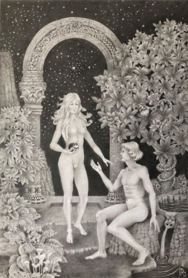 Adam et Eve Zeichnungen mit dem Titel "Adam et Eve" von Ruy, Jean Bardot, Original-Kunstwerk, Graphit