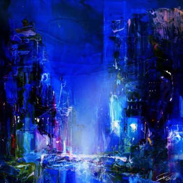 Painting titled "URBAN BLUE" by Pierre Olié, Original Artwork, Oil