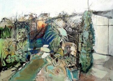 Painting titled "Mon jardin 4" by Nane, Original Artwork, Acrylic Mounted on Wood Stretcher frame